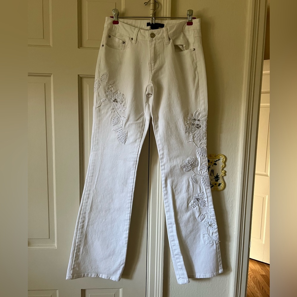 Vintage 2000s white beaded jeans
